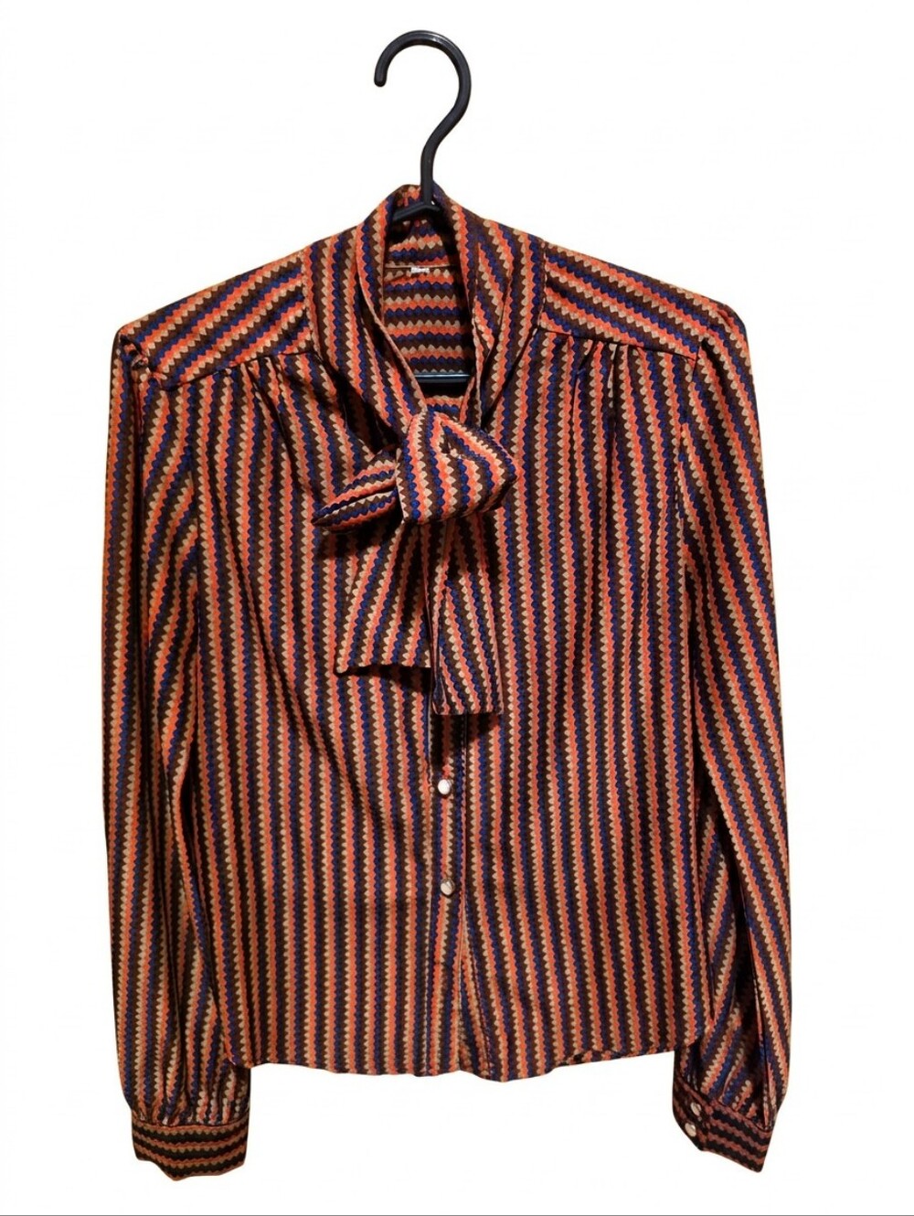 Women's Striped Bow-Tie Blouse in Orange and Navy